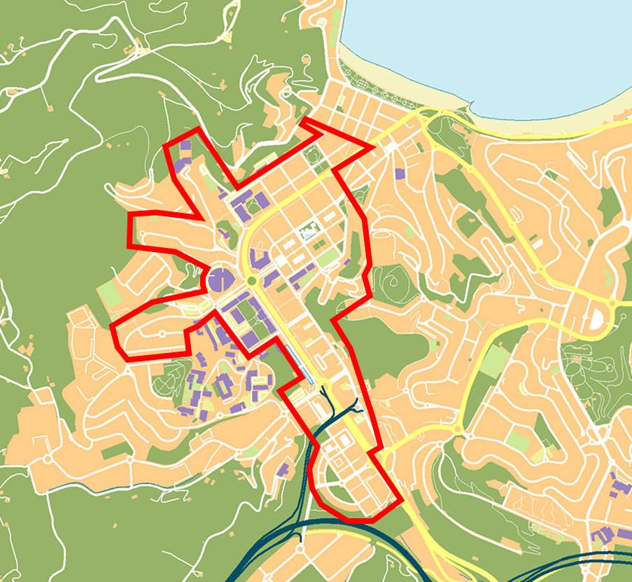 Zoom de la zona del Antiguo donde el aparcamiento es gratuito durante el fin de semana